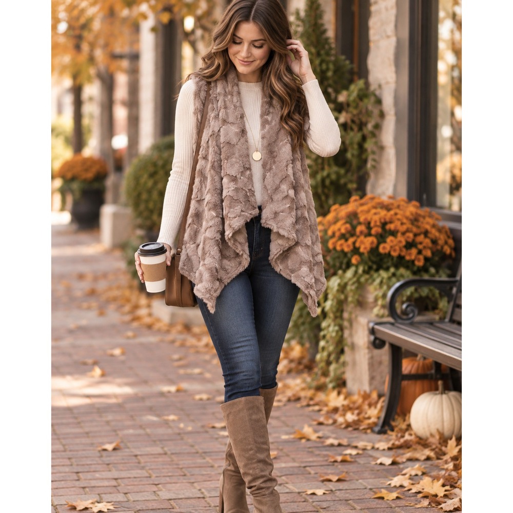 Elevenes x Anthropologie Pelage Faux Fur Open Front Vest Brown Anthro Small